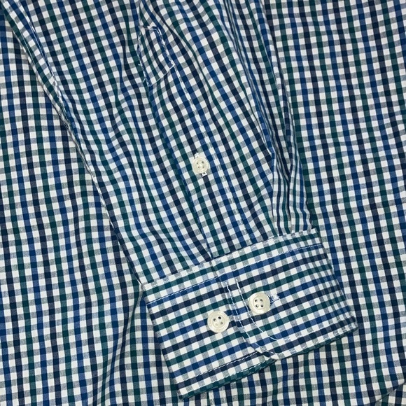 Chaps men’s medium Blue green/ White plaid Gingham long sleeve button up shirt - Picture 7 of 16